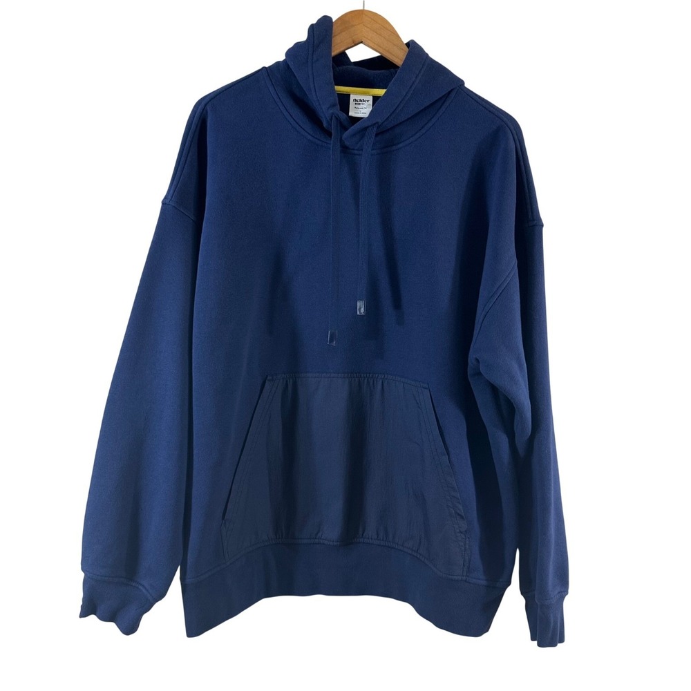 Fielder by Bonobos Men Relaxed Fit Fleece Hoodie Navy Blue Large Cotton Pullover